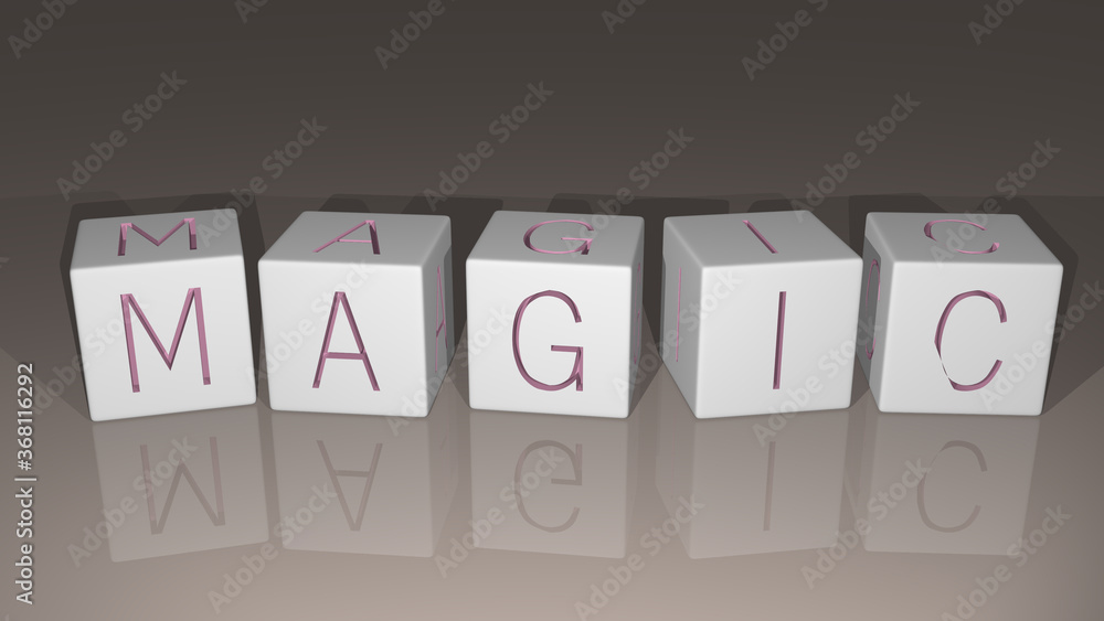 Poster shiny magic built by cubic letters from the top perspective, excellent for the concept presentation 
