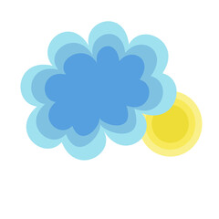 Yellow sun behind a blue cloud, vector illustration for design and creativity
