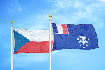 Czech and French Southern and Antarctic Lands two flags on flagpoles