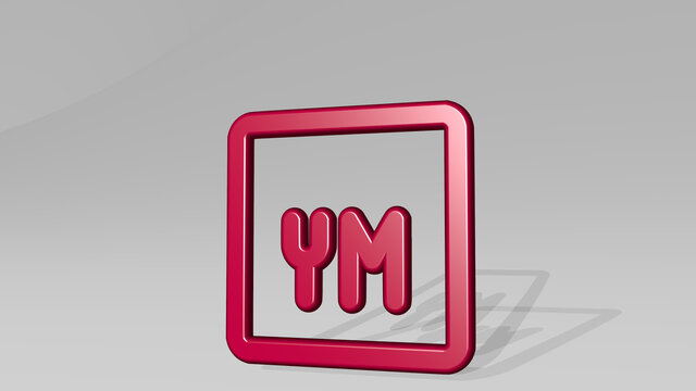 ym from a perspective with the shadow. A thick sculpture made of metallic materials of 3D rendering