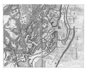 Foto op Canvas Map with Mauritsstad and Recife, c. 1636-1644, vintage illustration. © Morphart