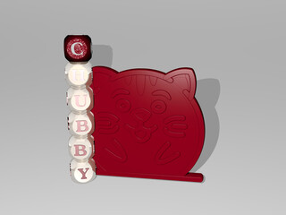 3D graphical image of CHUBBY vertically along with text built around the icon by metallic cubic letters from the top perspective. excellent for the concept presentation and slideshows. fat and