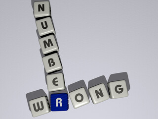 WRONG NUMBER combined by dice letters and color crossing for the related meanings of the concept. illustration and background