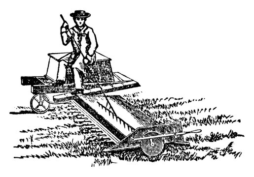 Reaping-machine or Hussey's Reaping-machine, vintage illustration.