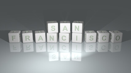 San Francisco built by dice letters and color crossing for the related meanings of the concept by 3D rendering. architecture and city