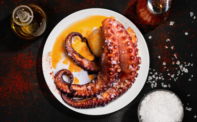 octopus dish with salt, oil and paprika © claudiovaldes