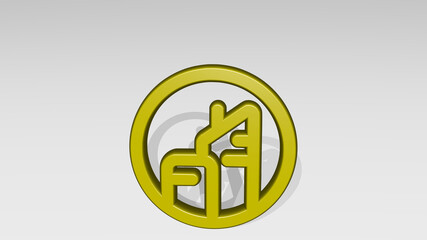 real estate search building from a perspective with the shadow. A thick sculpture made of metallic materials of 3D rendering. house and illustration