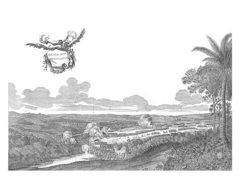 Battles at Porto Calvo, 1637, vintage illustration.
