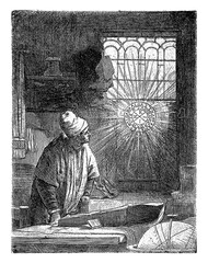 Scholar in his study (Faust), Rembrandt van Rijn, 1807 - 1808, vintage illustration.