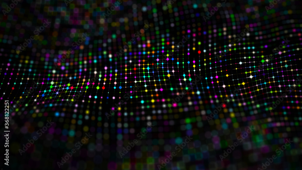 Poster wave 3d. wave of particles. big data visualization. data technology abstract futuristic illustration