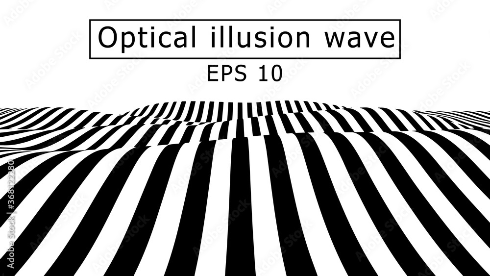 Wall mural optical illusion wave. abstract 3d black and white illusions. horizontal lines stripes pattern or ba