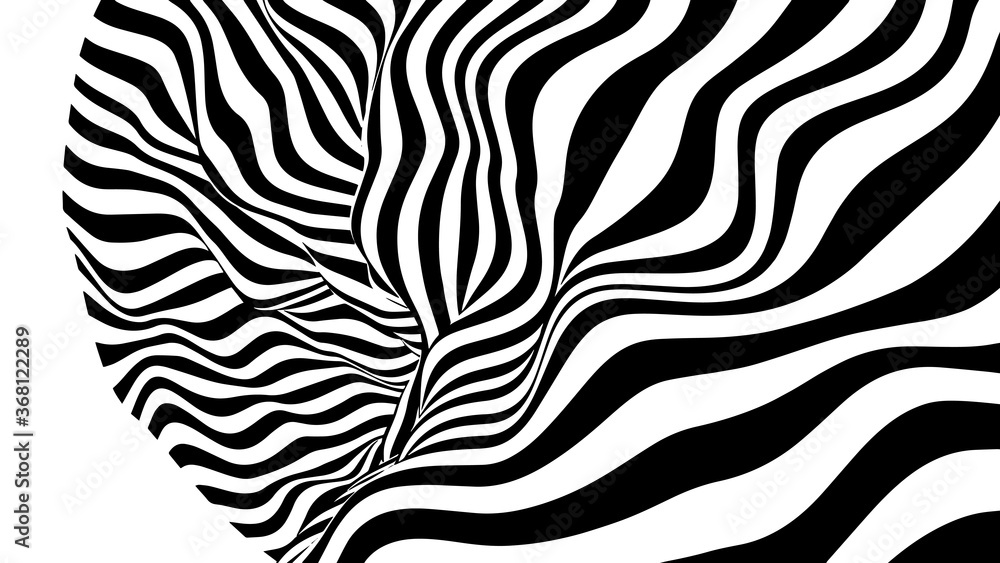 Poster optical illusion wave. abstract 3d black and white illusions. horizontal lines stripes pattern or ba