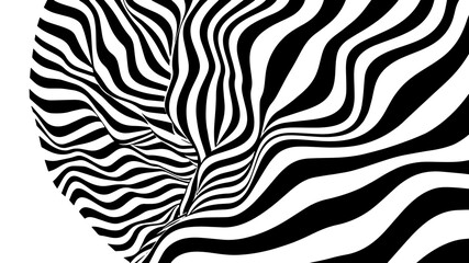 Optical illusion wave. Abstract 3d black and white illusions. Horizontal lines stripes pattern or background with wavy distortion effect. EPS 10. Vector illustration.