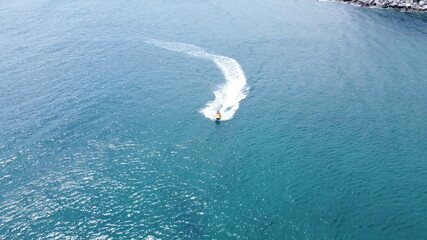 A fast motor boat gliding in the open see