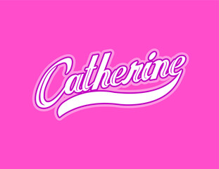 First name Catherine designed in athletic script with pink background