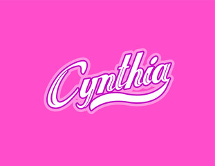First name Cynthia designed in athletic script with pink background