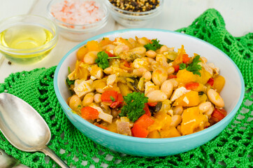 Stewed vegetables with pumpkin, meat and beans