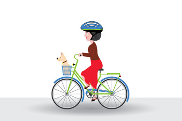Fototapeta premium Riding a bike with safely with a dog