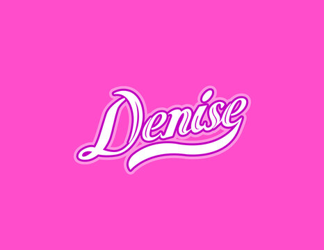 First name Denise designed in athletic script with pink background