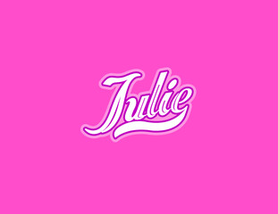 First name Julie designed in athletic script with pink background