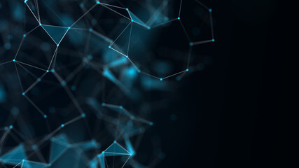 Blue background with connecting triangulars, dots and lines. Futuristic polygonal background. 3d rendering.