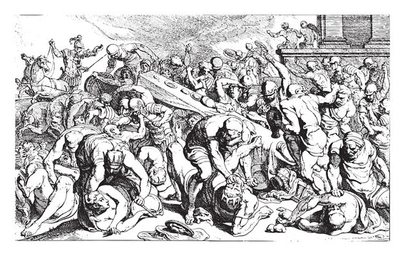 Murder of Agamemnon and Cassandra, vintage illustration.