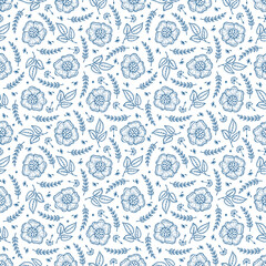 Vector Vintage Floral Background. Flowers Seamless Pattern. Hand Drawn Flowers, Leaves, Sprigs, Seeds