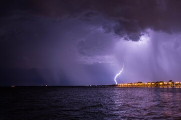 lightning and rain cores over the river