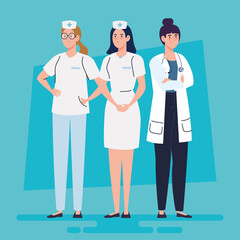 female doctor and nurses healthcare, healthcare hospital medical staff vector illustration design