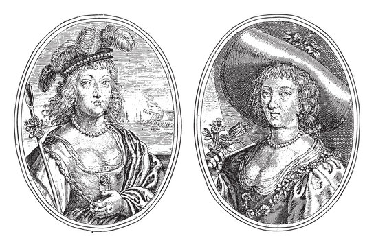 Portraits of an high-ranking woman and countess Duchess Elisabeth, vintage illustration.