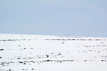 Snow covered field. Minimalistic winter landscape covered with snow . Minimalist snowy nature at winter