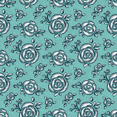 Flowers. Roses. Floral seamless pattern. Vintage background with Rose flower, bud and leaves
