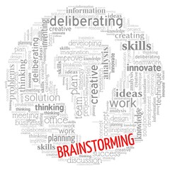 Fototapeta premium Brainstorming light bulb shaped word cloud isolated on a white background