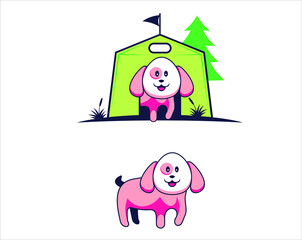 Vector illustration for camping children with pets.