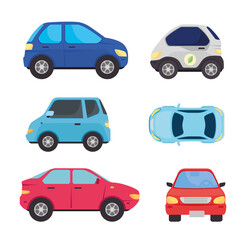 set collection of electric car and cars of oil fuel vector illustration design