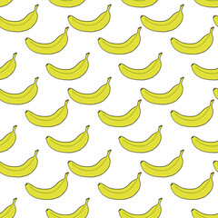 Seamless exotic plant vector pattern on white background. Hand drawn yellow banana fruits. Perfect for wallpaper or fabric.