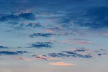 blue random clouds in evening sky, dusk sky background