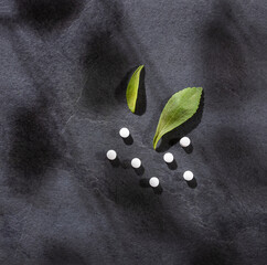 Leaves and tablets of the stevia plant - Stevia rebaudiana