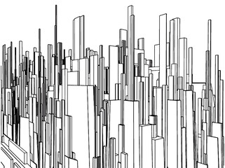 Abstract Urban City Of Skyscrapers Vector. Illustration Isolated On White Background. A Vector Illustration Of Skzscrapers City Background.	