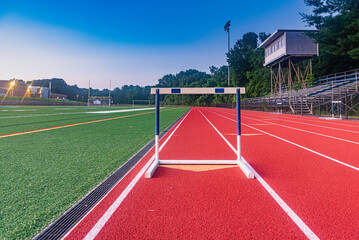 Orange High School Track and Green Artificial Football Field Early Morning
