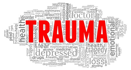 Trauma word cloud isolated on a white background