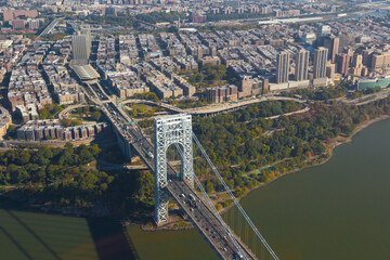 George Washington Bridge in New york City USA. Aerial view is on the bridge and road junctions
