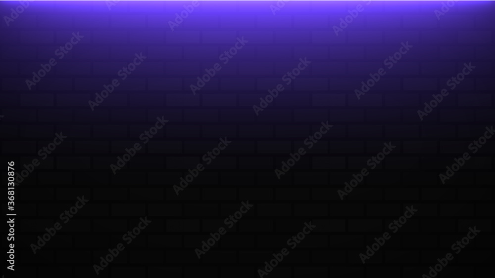 Wall mural Empty brick wall with purple neon light with copy space. Lighting effect purple color glow on brick wall background. Royalty high-quality free stock photo image of blank, empty background for texture