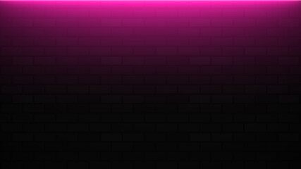 Empty brick wall with pink neon light with copy space. Lighting effect pink color glow on brick wall background. Royalty high-quality free stock photo image of blank, empty background for texture