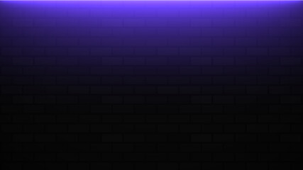 Empty brick wall with purple neon light with copy space. Lighting effect purple color glow on brick...