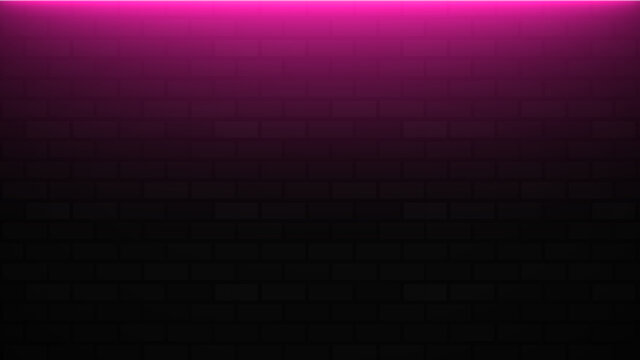Empty brick wall with pink neon light with copy space. Lighting effect pink color glow on brick wall background. Royalty high-quality free stock photo image of blank, empty background for texture