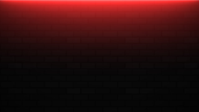 Empty brick wall with red neon light with copy space. Lighting effect red color glow on brick wall background. Royalty high-quality free stock photo image of blank, empty background for texture
