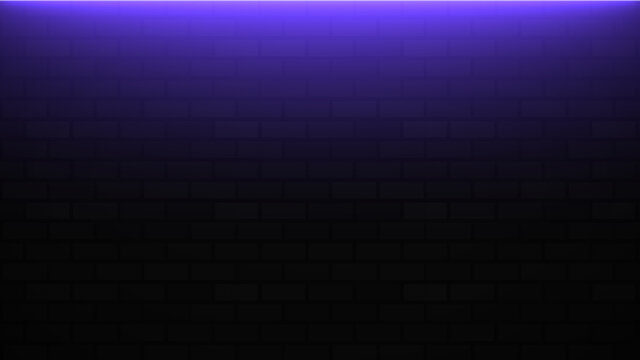 Empty brick wall with purple neon light with copy space. Lighting effect purple color glow on brick wall background. Royalty high-quality free stock photo image of blank, empty background for texture