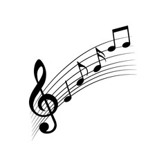 Music notes, staff and treble clef, isolated vector illustration.