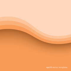 Abstract curved line background, light orange paper art template, vector illustration.